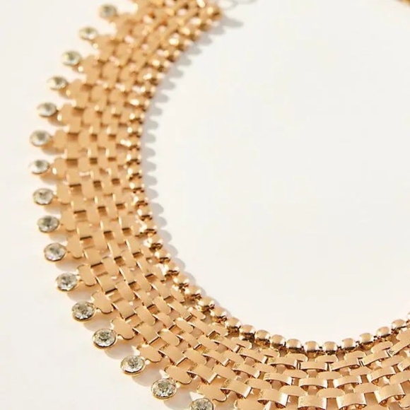 NWT Anthropologie Gold Crystal Woven Track Necklace - Picture 2 of 2